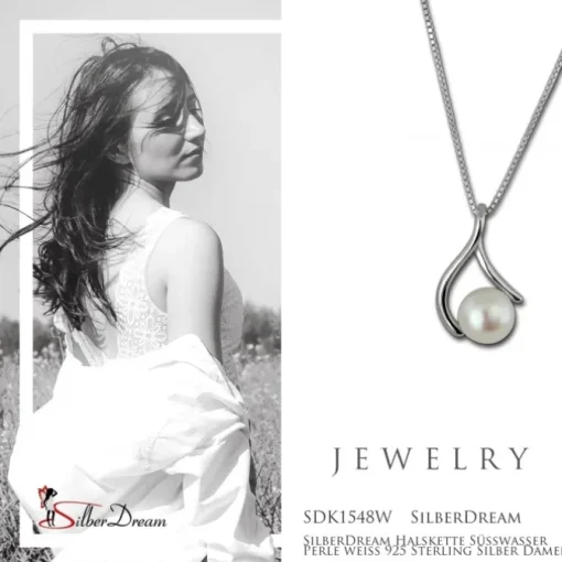 SilberDream Halskette Süßwasser Perle weiß 925 Sterling Silber Damen SDK1548W