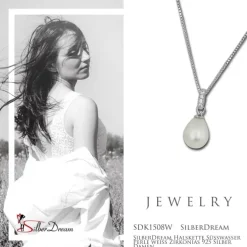 SilberDream Halskette Süßwasser Perle weiß Zirkonias 925 Silber Damen SDK1508W