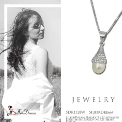 SilberDream Halskette Süßwasser Perle weiß Zirkonias 925 Silber Damen SDK1528W