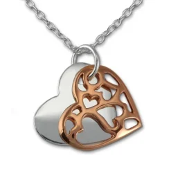 SilberDream Kette Doppel Herz rose vergoldet 925 Sterling Silber 45cm SDK8007E