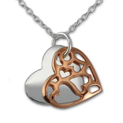 SilberDream Kette Doppel Herz rose vergoldet 925 Sterling Silber 45cm SDK8007E
