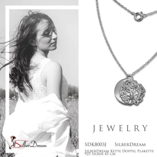SilberDream Kette Doppel Plakette 925 Silber 45 cm SDK8003J
