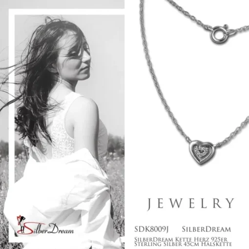 SilberDream Kette Herz 925er Sterling Silber 45cm Halskette SDK8009J
