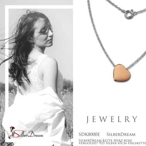 SilberDream Kette Herz rose vergoldet 925 Silber 45cm Halskette SDK8000E