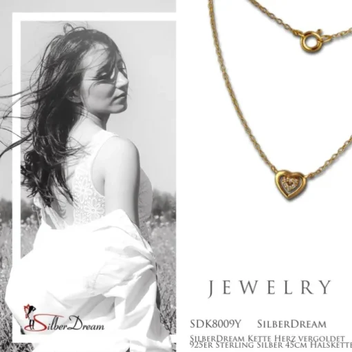 SilberDream Kette Herz vergoldet 925er Sterling Silber 45cm Halskette SDK8009Y