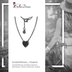 SilberDream Kette Herz Zirkonia schwarz 925er Silber 41-44cm Halskette GSK401S