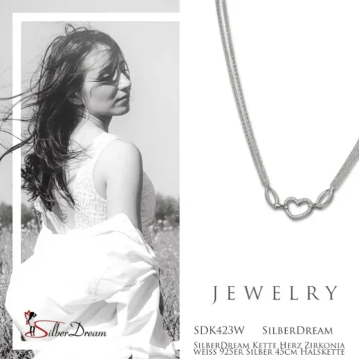 SilberDream Kette Herz Zirkonia weiß 925er Silber 45cm Halskette SDK423W