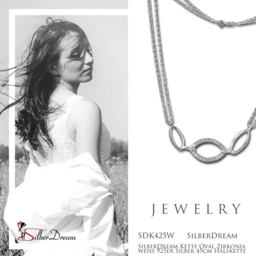SilberDream Kette Oval Zirkonia weiß 925er Silber 45cm Halskette SDK425W