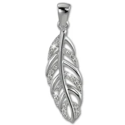 SilberDream Ketten Anhänger Feder Zirkonia weiß 925er Sterling Silber SDH407W