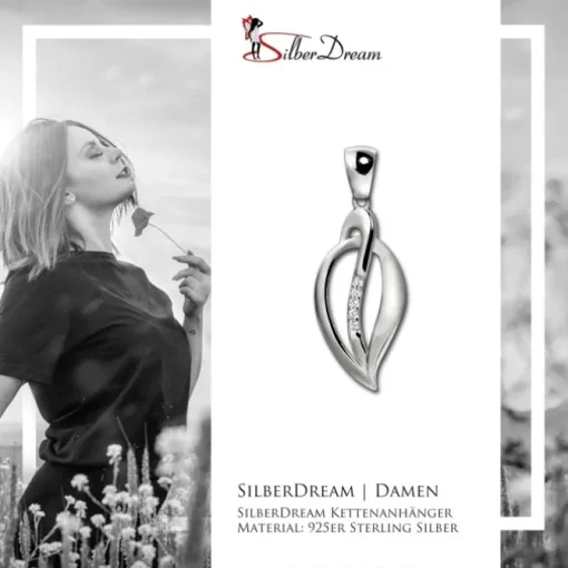 SilberDream Ketten Anhänger -Leaf- Zirkonia weiß 925 Silber SDH4380W