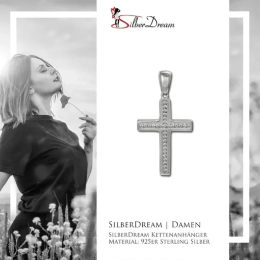 SilberDream Ketten Anhänger -Kreuz- Zirkonia weiß 925 Silber SDH4390W