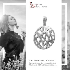 SilberDream Ketten Anhänger Scheibe Big Zirkonia weiß 925 Silber SDH427W