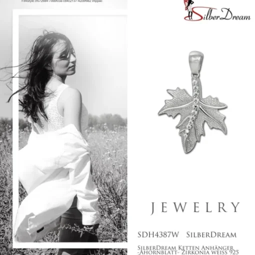 SilberDream Ketten Anhänger -Ahornblatt- Zirkonia weiß 925 Silber SDH4387W