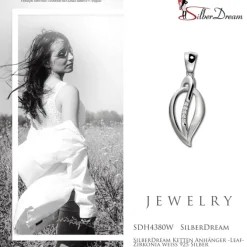 SilberDream Ketten Anhänger -Leaf- Zirkonia weiß 925 Silber SDH4380W