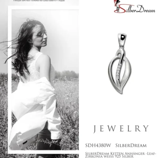 SilberDream Ketten Anhänger -Leaf- Zirkonia weiß 925 Silber SDH4380W