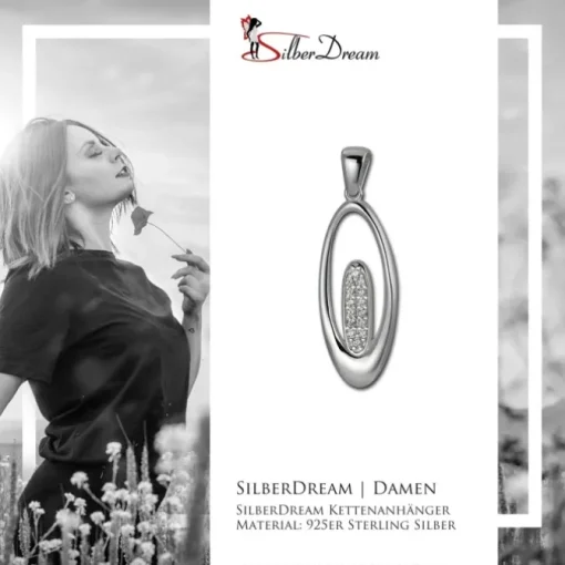 SilberDream Ketten Anhänger Oval Zirkonia weiß 925 Silber SDH406W
