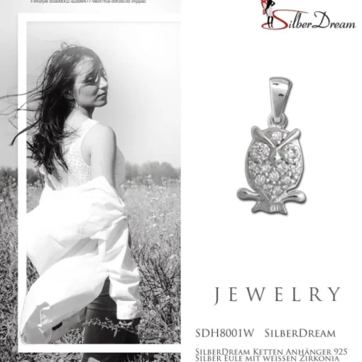SilberDream Ketten Anhänger 925 Silber Eule mit weißen Zirkonia SDH8001W