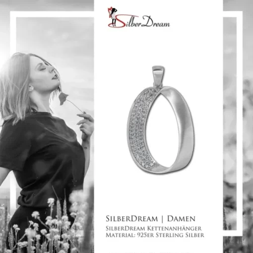 SilberDream Ketten Anhänger Oval Zirkonia mattiert 925er Sterling Silber SDH401W
