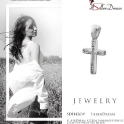 SilberDream Ketten Anhänger Kreuz Zirkonia weiß 925 Silber SDH426W