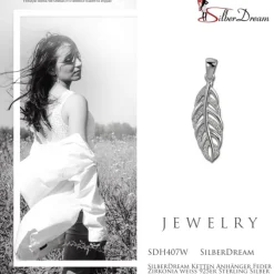 SilberDream Ketten Anhänger Feder Zirkonia weiß 925er Sterling Silber SDH407W