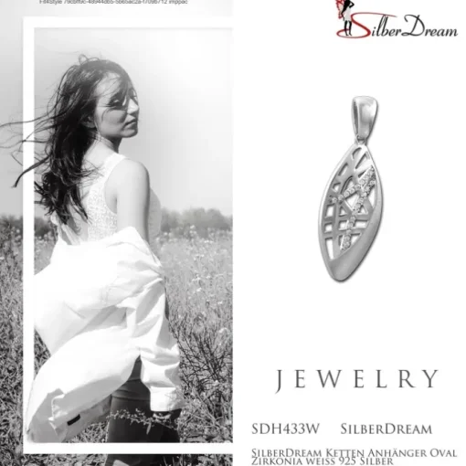 SilberDream Ketten Anhänger Oval Zirkonia weiß 925 Silber SDH433W