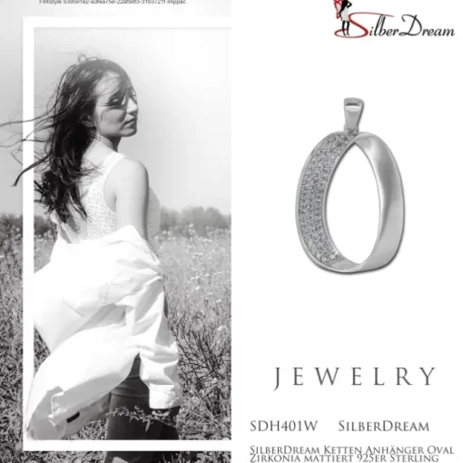 SilberDream Ketten Anhänger Oval Zirkonia mattiert 925er Sterling Silber SDH401W