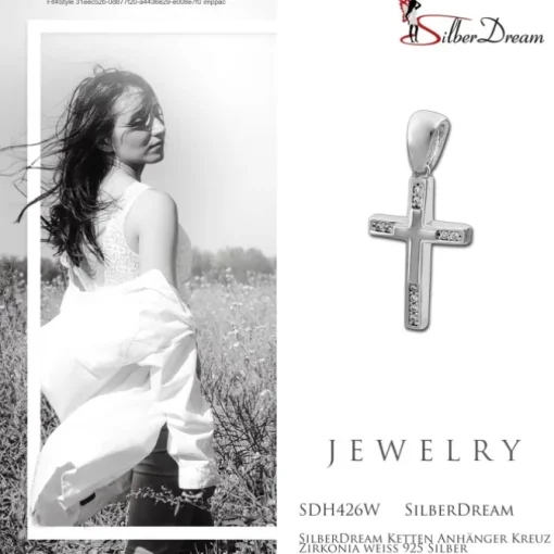 SilberDream Ketten Anhänger Kreuz Zirkonia weiß 925 Silber SDH426W