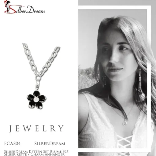 SilberDream Ketten Set Blume 925 Silber Kette + Charm Anhänger FCA304
