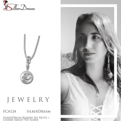 SilberDream Kinder Set Kette + Charm Smiley 925 Silber FCA124