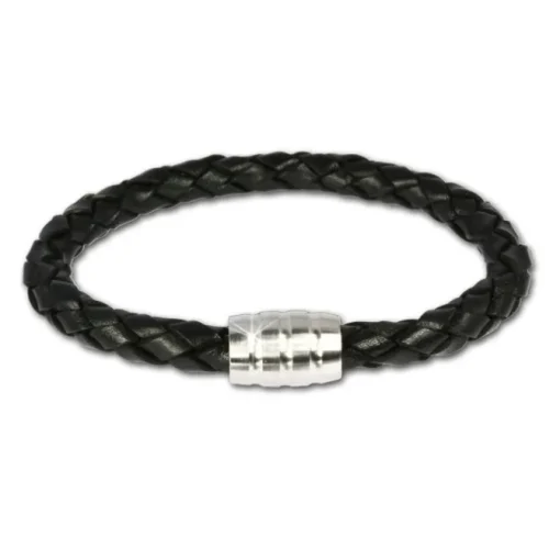 SilberDream Leder Armband schwarz mit Edelstahl Verschluss LS1803