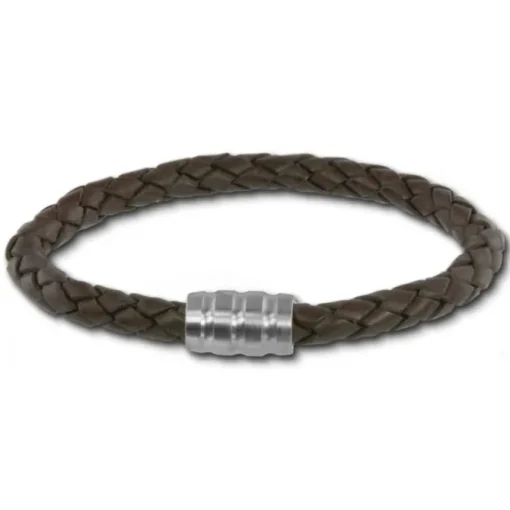 SilberDream Leder Armband dunkelbraun 22cm Edelstahl Verschluss LAB0322