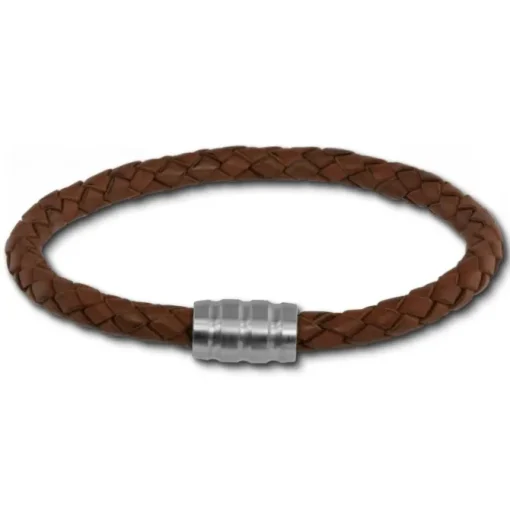 SilberDream Leder Armband braun 22cm Edelstahl Verschluss LAB0622