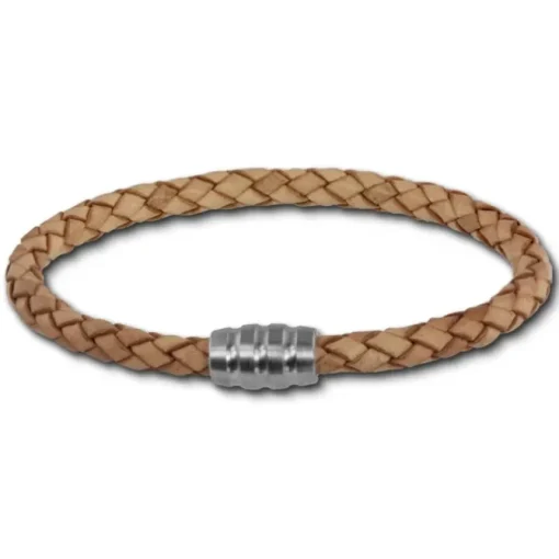 SilberDream Leder Armband 5mm natur 22cm Edelstahl Verschluss LAB0722
