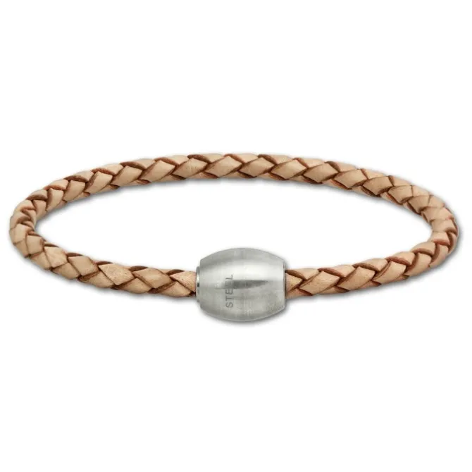 SilberDream Leder Armband 21cm natur mit Edelstahl Verschluss LS1492