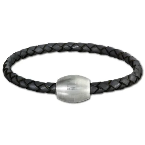 SilberDream Leder Armband 19cm grau mit Edelstahl Verschluss LS1471
