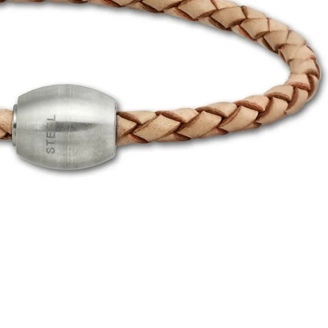 SilberDream Leder Armband 21cm natur mit Edelstahl Verschluss LS1492