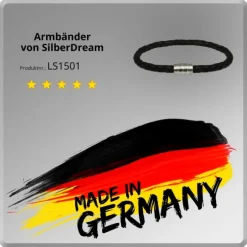SilberDream Leder Armband schwarz mit Edelstahl Verschluss LS1501