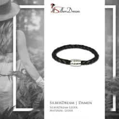 SilberDream Leder Armband schwarz mit Edelstahl Verschluss LS1803