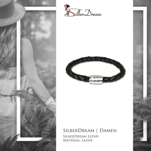 SilberDream Leder Armband schwarz mit Edelstahl Verschluss LS1803