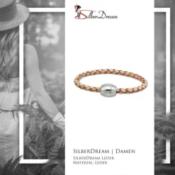 SilberDream Leder Armband 19cm natur mit Edelstahl Verschluss LS1491