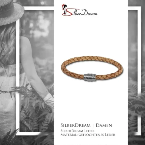 SilberDream Leder Armband 5mm natur 22cm Edelstahl Verschluss LAB0722