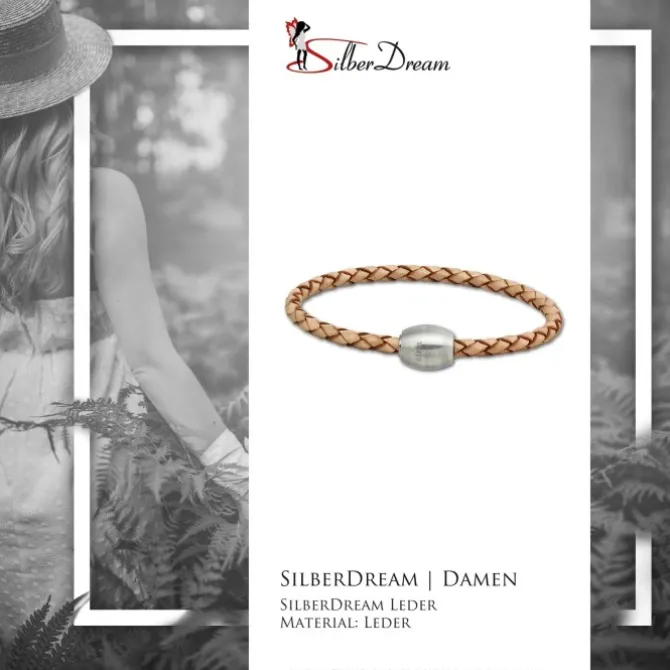 SilberDream Leder Armband 21cm natur mit Edelstahl Verschluss LS1492