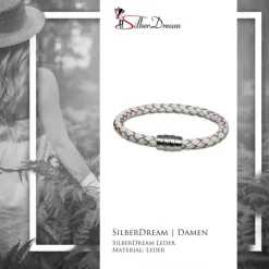 SilberDream Leder Armband weiß 22cm mit Edelstahl Verschluss LS1523