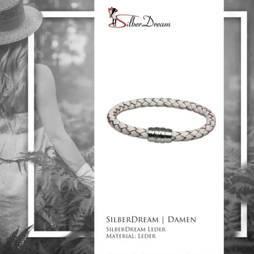 SilberDream Leder Armband weiß 20cm mit Edelstahl Verschluss LS1522