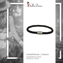 SilberDream Leder Armband schwarz mit Edelstahl Verschluss LS1501