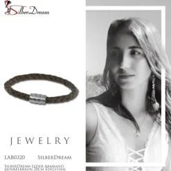 SilberDream Leder Armband dunkelbraun 20cm Edelstahl Verschluss LAB0320