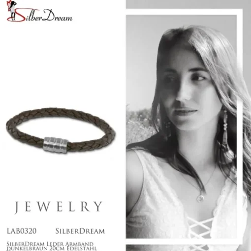 SilberDream Leder Armband dunkelbraun 20cm Edelstahl Verschluss LAB0320