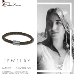 SilberDream Leder Armband dunkelbraun 22cm Edelstahl Verschluss LAB0322