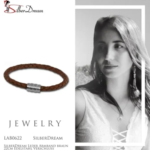 SilberDream Leder Armband braun 22cm Edelstahl Verschluss LAB0622