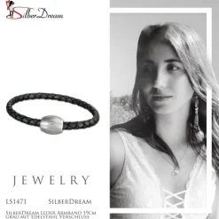 SilberDream Leder Armband 19cm grau mit Edelstahl Verschluss LS1471